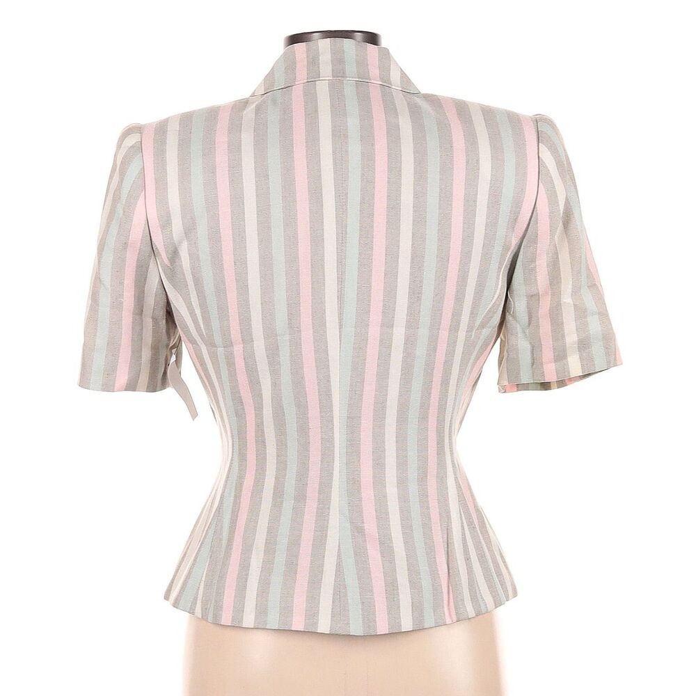 Vintage 90s Kasper Striped Blazer Pastel Linen Double Breasted Light Academia 6P - Picture 2 of 13